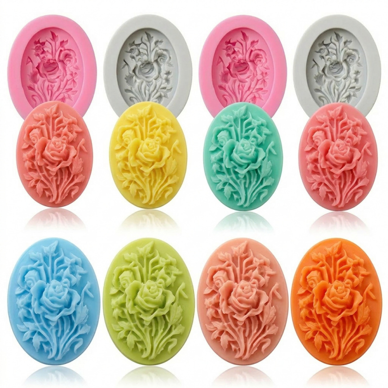 Soap Making Kit - 4 Silicone mold with flower shape，Easy-to-demold